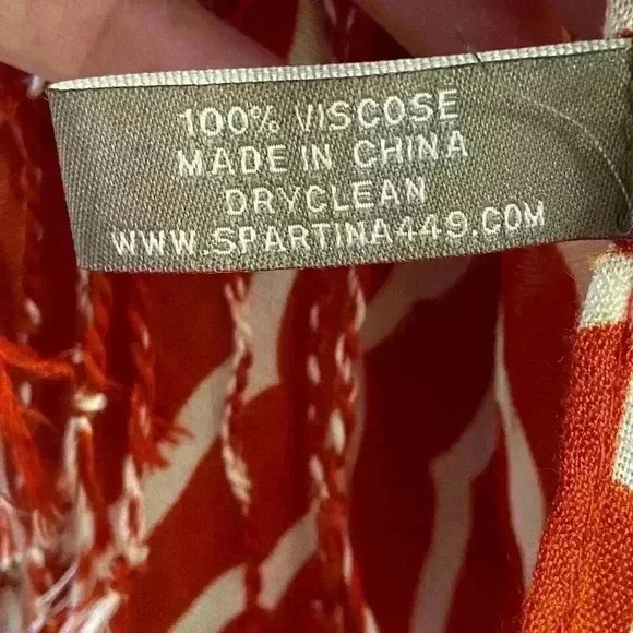 Spartina 449 pumpkin Orange Patterned Scarf with Fringe - Picture 7 of 7